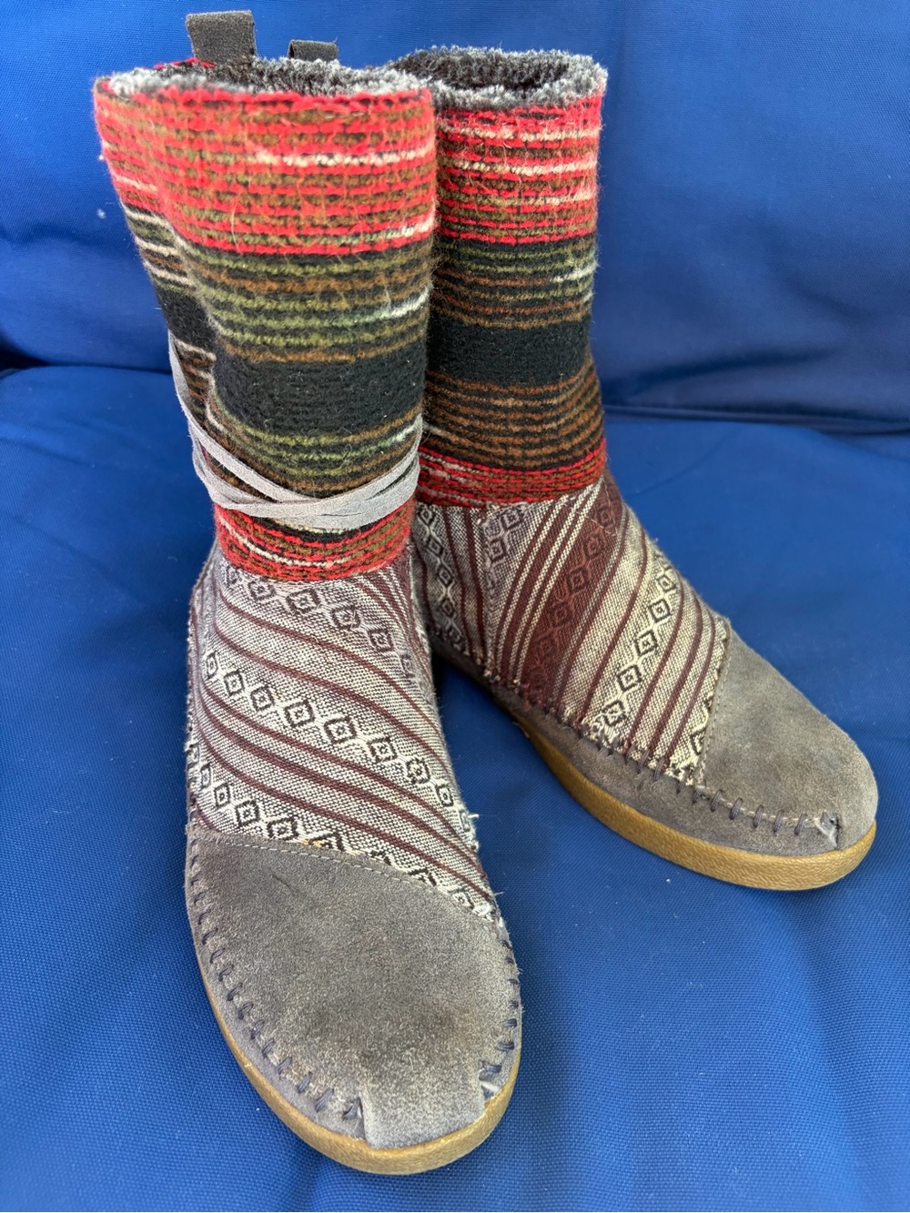 Toms Nepal Aztec Moccasin Woven Suede Jacquard Fleece Boots 7.5 Slip On